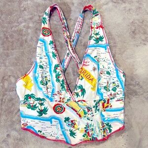 tropical style cross-back crop top
